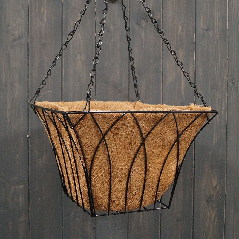 30cm Wire Arch Square Hanging Basket with Coco Liner detail page